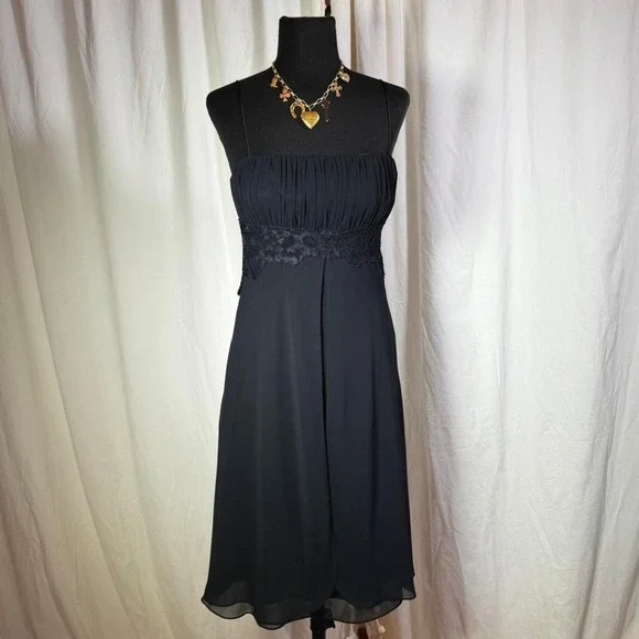 Liz Claiborne Black Chiffon Midi Dress – Women's XS/S - Picture 1 of 8